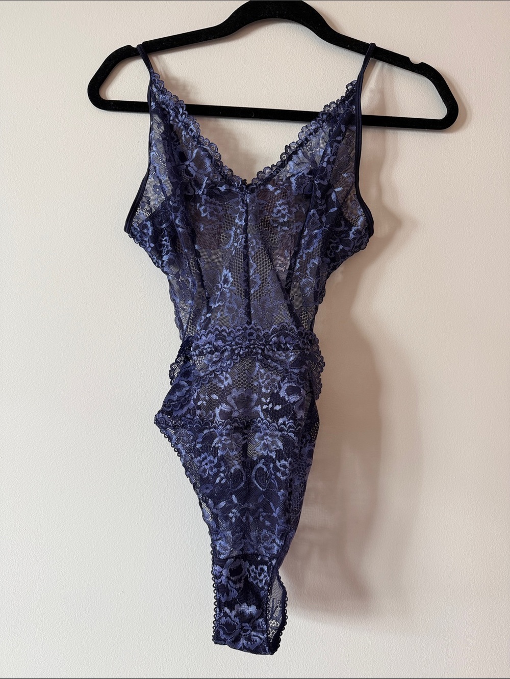 Savage Fenty Sheer Lace V-Neck Bodysuit — Navy